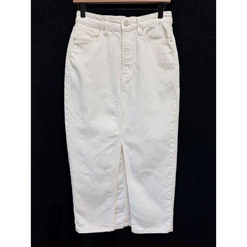 Good American Womens Slit Front Midi Skirt White Denim Tencel Casual Chic 4/27